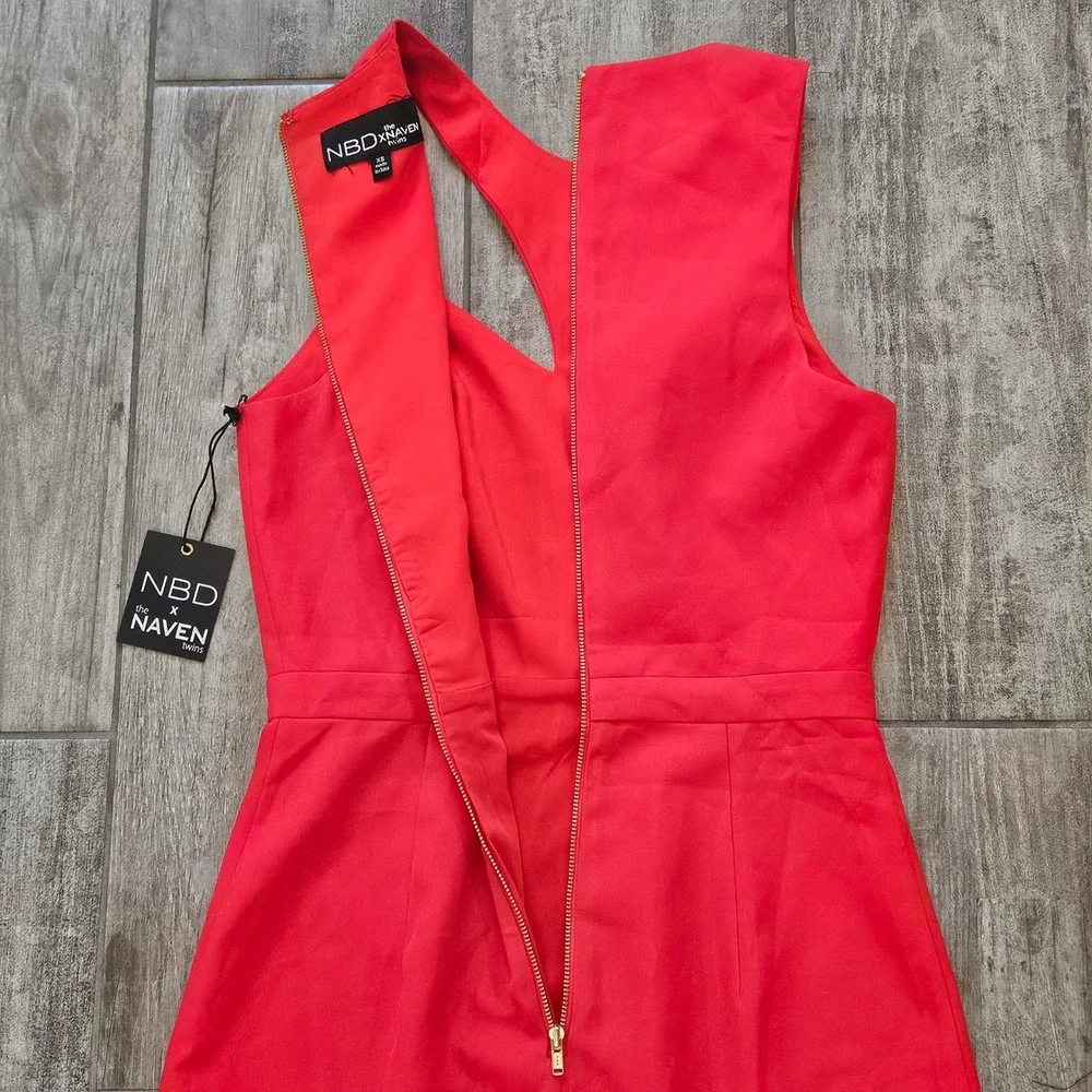 NBD x Naven Twins Dress Size XS Red NEW Asymmetrical Cutout Mini Sleeveless